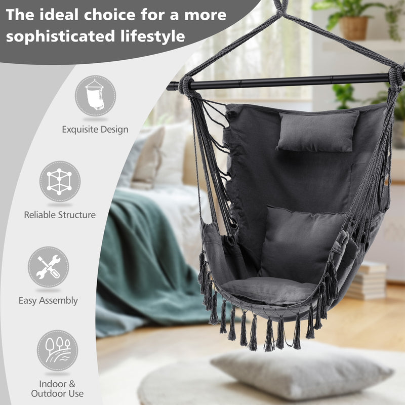 Hanging Rope Swing Chair with Soft Pillow and Cushions