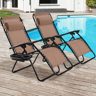 2 Pieces Folding Lounge Chair with Zero Gravity