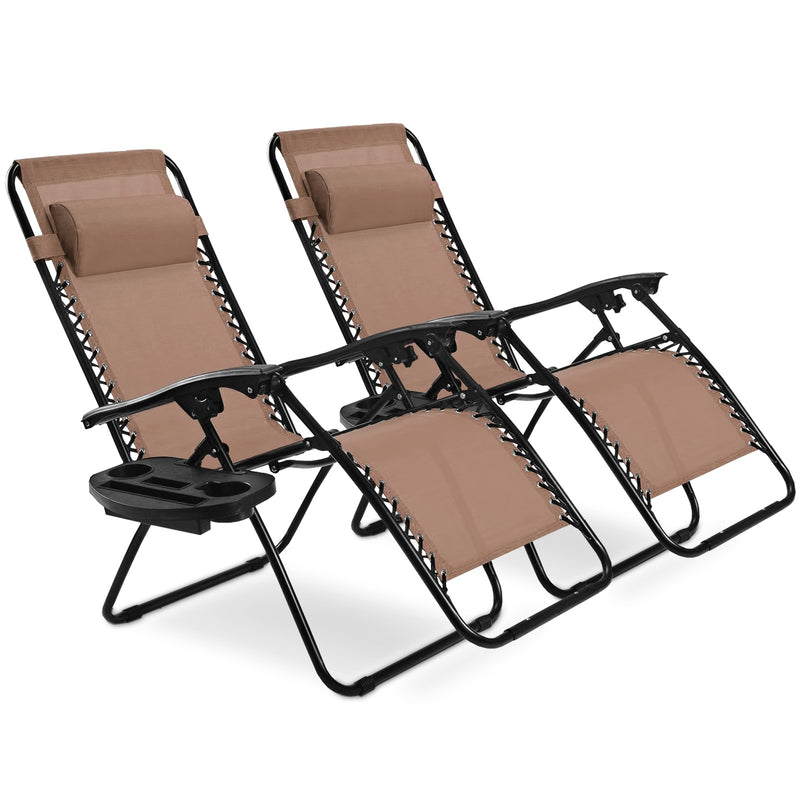 2 Pieces Folding Lounge Chair with Zero Gravity