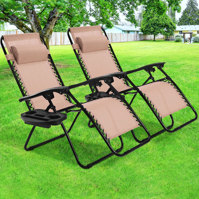 2 Pieces Folding Lounge Chair with Zero Gravity