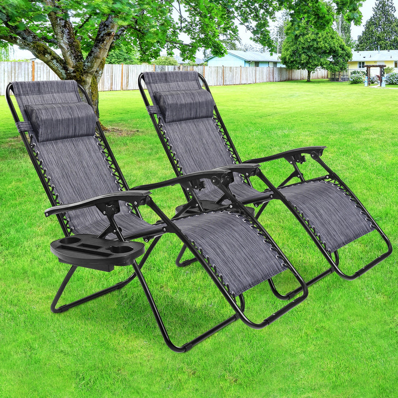 2 Pieces Folding Lounge Chair with Zero Gravity