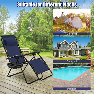 2 Pieces Folding Lounge Chair with Zero Gravity