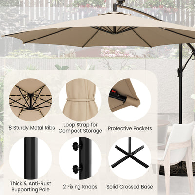 10 Feet Patio Offset Umbrella with 112 Solar-Powered LED Lights