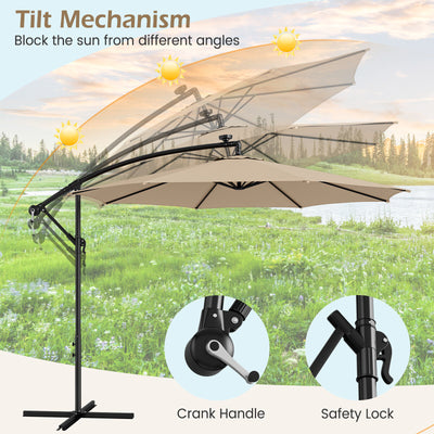 10 Feet Patio Offset Umbrella with 112 Solar-Powered LED Lights