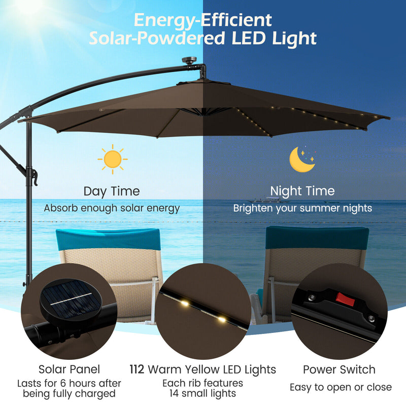 10 Feet Patio Offset Umbrella with 112 Solar-Powered LED Lights