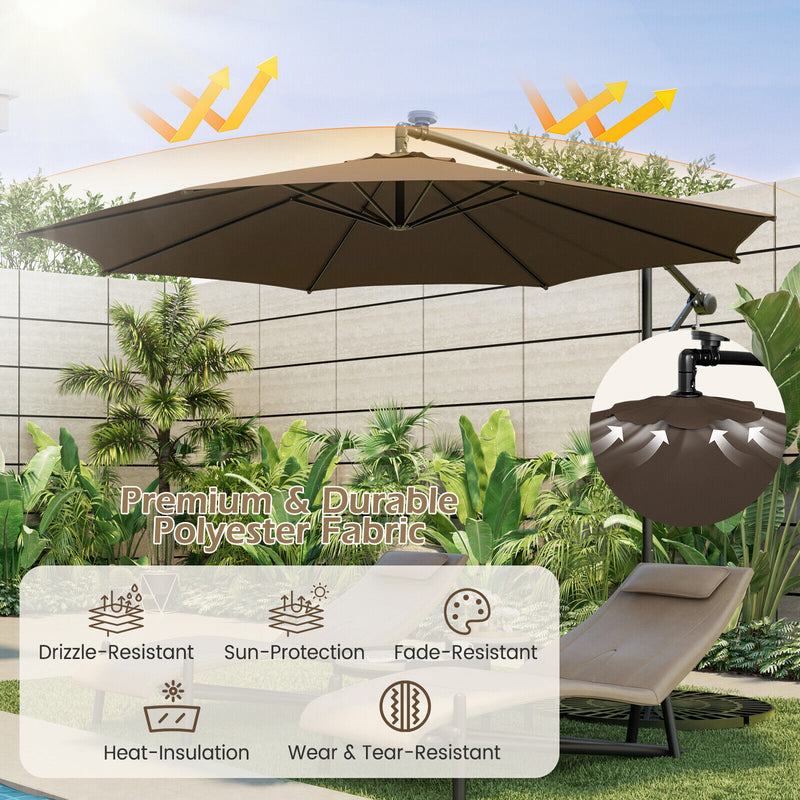 10 Feet Patio Offset Umbrella with 112 Solar-Powered LED Lights