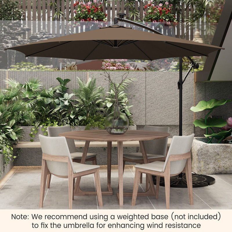 10 Feet Patio Offset Umbrella with 112 Solar-Powered LED Lights