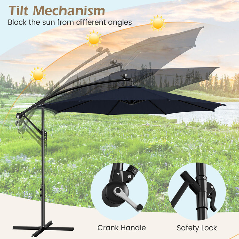 10 Feet Patio Offset Umbrella with 112 Solar-Powered LED Lights