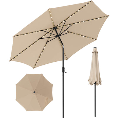 10 Feet Patio Umbrella with 112 Solar Lights and Crank Handle