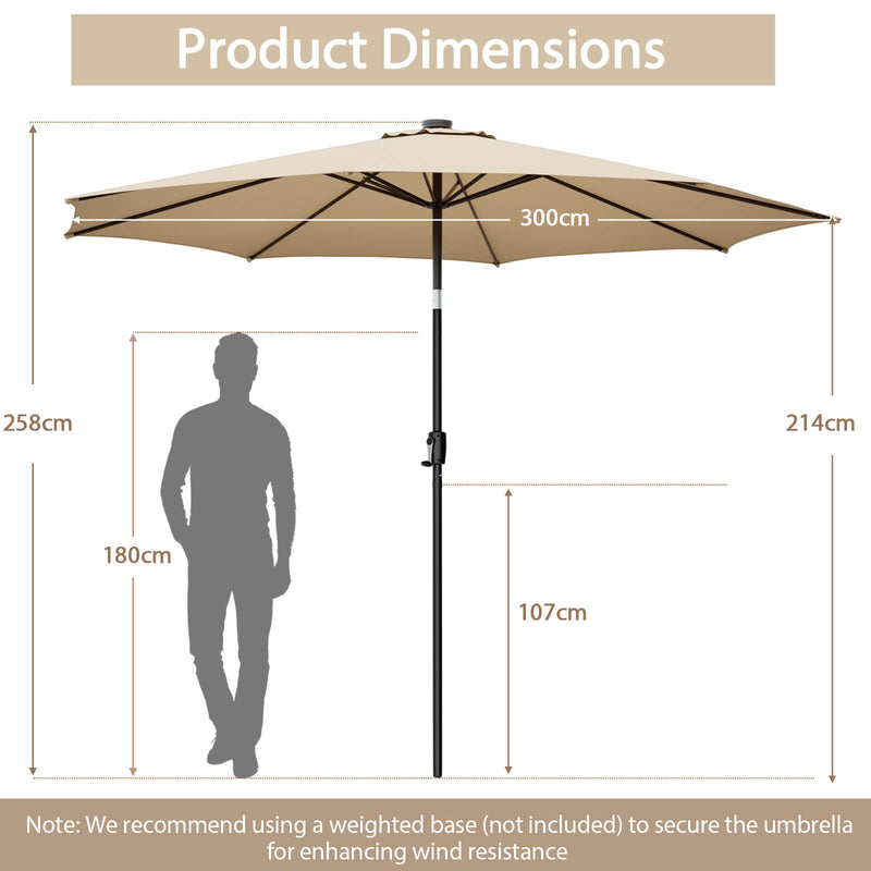 10 Feet Patio Umbrella with 112 Solar Lights and Crank Handle