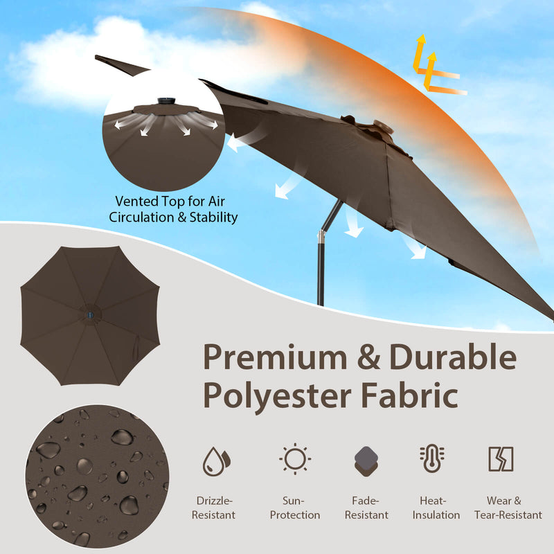 10 Feet Patio Umbrella with 112 Solar Lights and Crank Handle