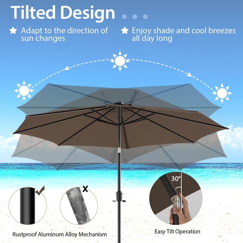 10 Feet Patio Umbrella with 112 Solar Lights and Crank Handle