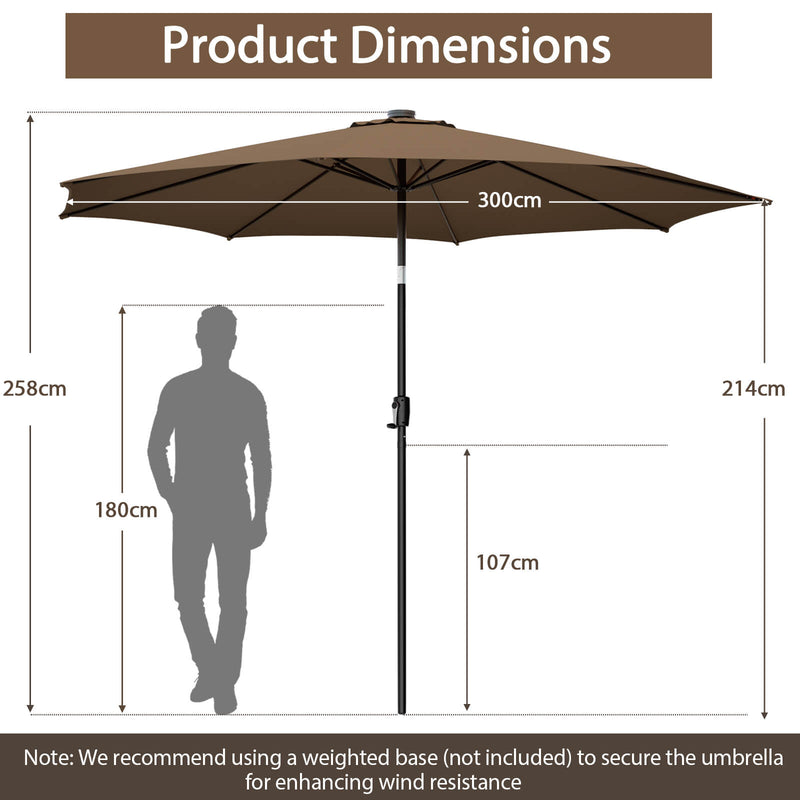 10 Feet Patio Umbrella with 112 Solar Lights and Crank Handle