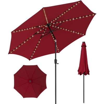 10 Feet Patio Umbrella with 112 Solar Lights and Crank Handle