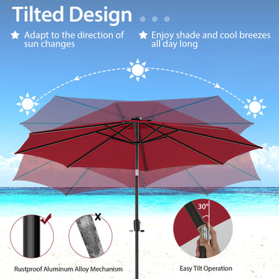 10 Feet Patio Umbrella with 112 Solar Lights and Crank Handle