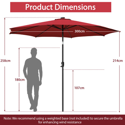 10 Feet Patio Umbrella with 112 Solar Lights and Crank Handle