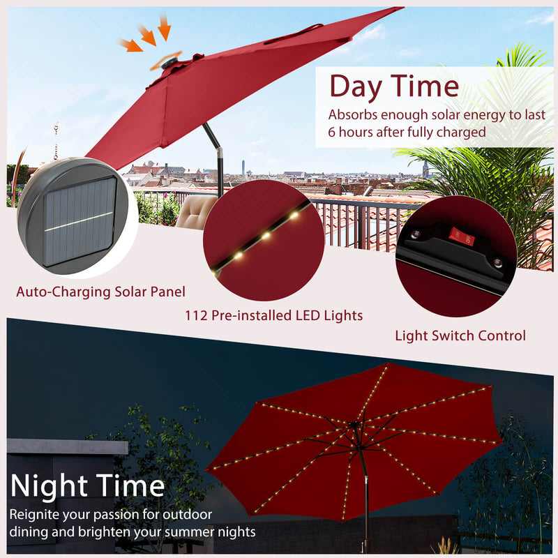 10 Feet Patio Umbrella with 112 Solar Lights and Crank Handle