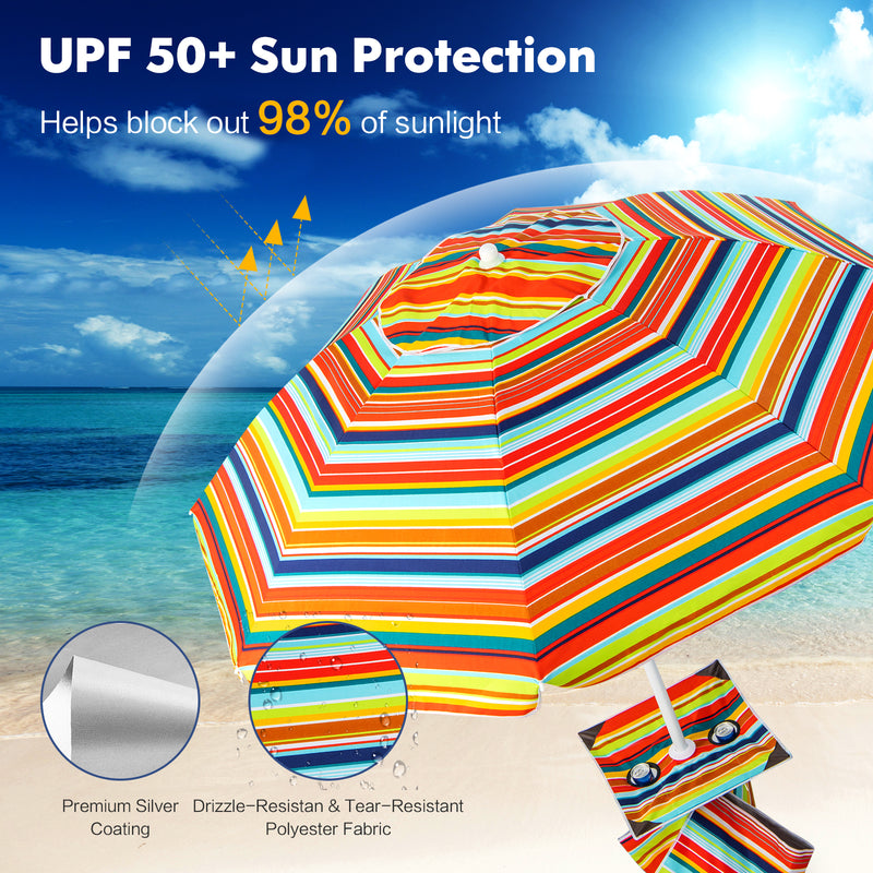 6.5 Feet Patio Beach Umbrella with Cup Holder Table and Sandbag