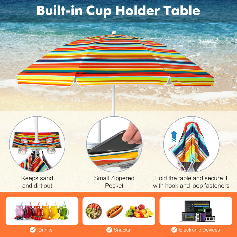 6.5 Feet Patio Beach Umbrella with Cup Holder Table and Sandbag