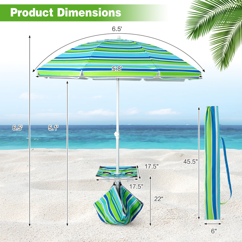 6.5 Feet Patio Beach Umbrella with Cup Holder Table and Sandbag