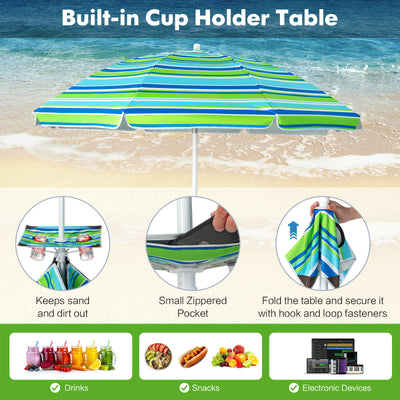 6.5 Feet Patio Beach Umbrella with Cup Holder Table and Sandbag