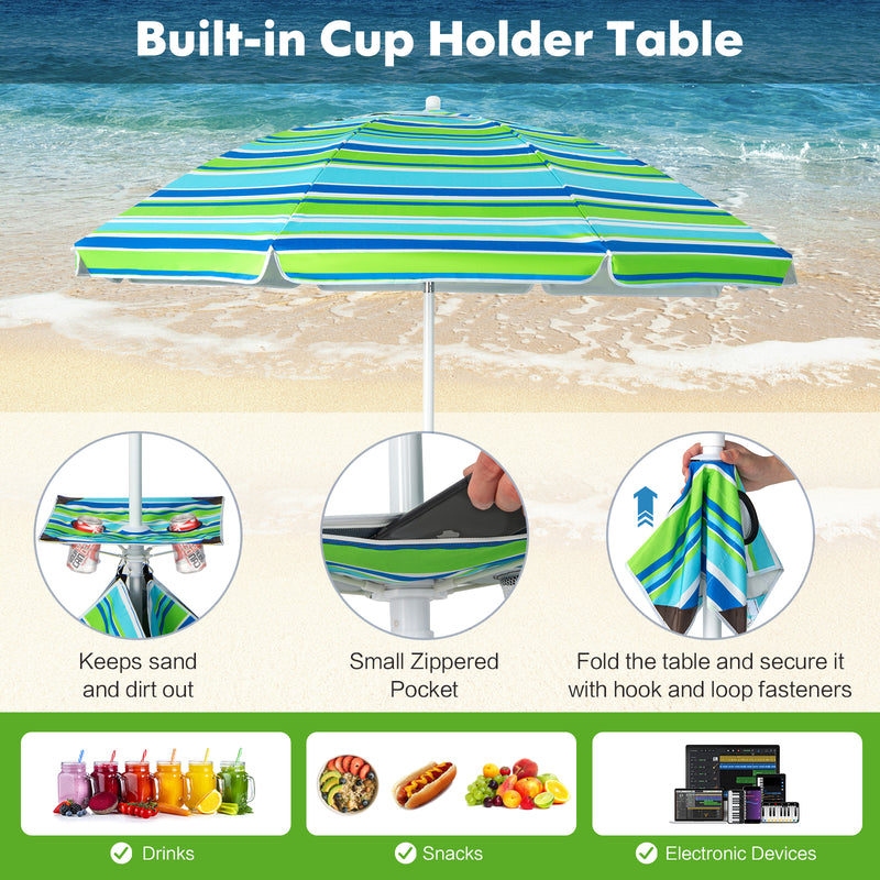 6.5 Feet Patio Beach Umbrella with Cup Holder Table and Sandbag