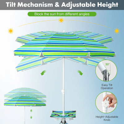 6.5 Feet Patio Beach Umbrella with Cup Holder Table and Sandbag