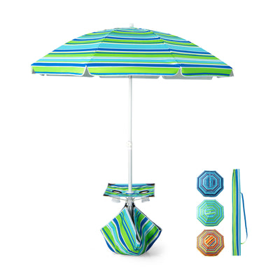 6.5 Feet Patio Beach Umbrella with Cup Holder Table and Sandbag