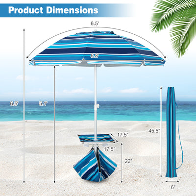 6.5 Feet Patio Beach Umbrella with Cup Holder Table and Sandbag