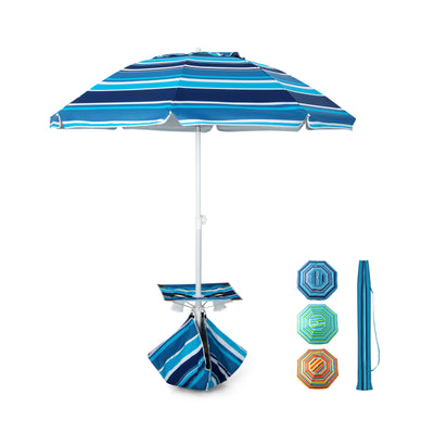 6.5 Feet Patio Beach Umbrella with Cup Holder Table and Sandbag