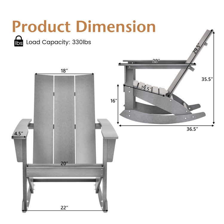 Adirondack Rocking Chair with Curved Back for Balcony