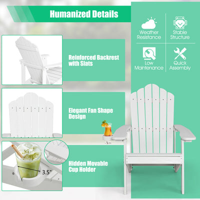 Weather Resistant HIPS Outdoor Adirondack Chair with Cup Holder White