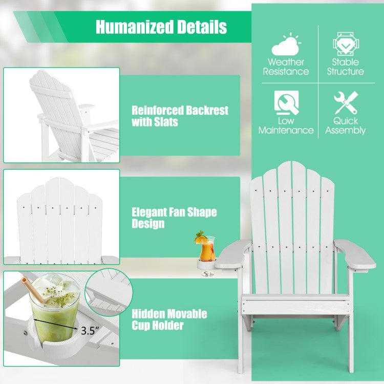 Weather Resistant HIPS Outdoor Adirondack Chair with Cup Holder White