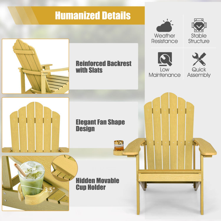 Weather Resistant HIPS Outdoor Adirondack Chair with Cup Holder Yellow