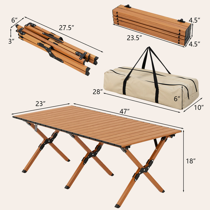 47 Inch Folding Lightweight Aluminum Camping Table with Wood Grain