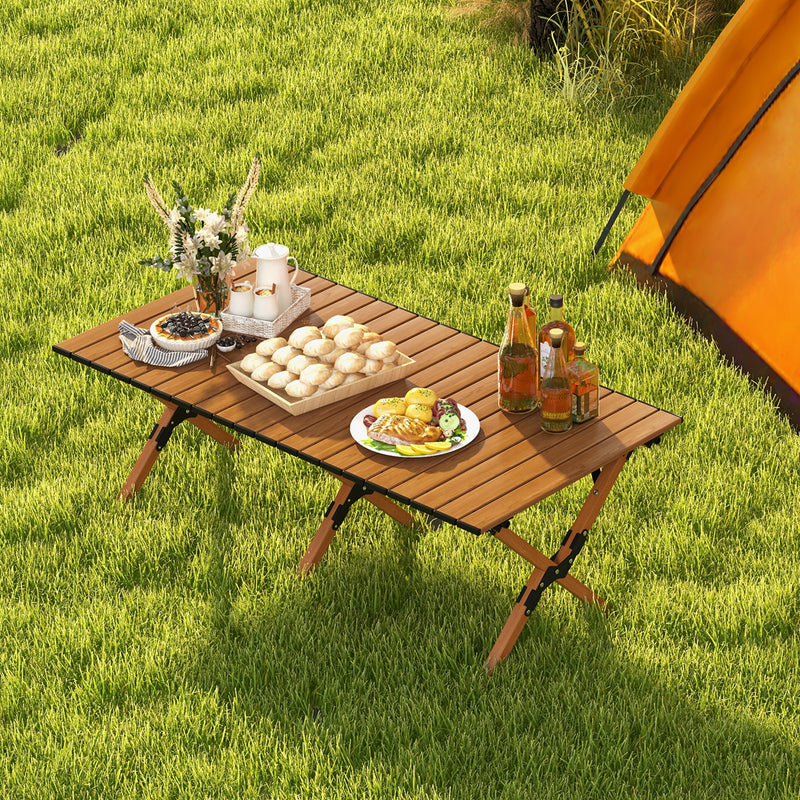 47 Inch Folding Lightweight Aluminum Camping Table with Wood Grain