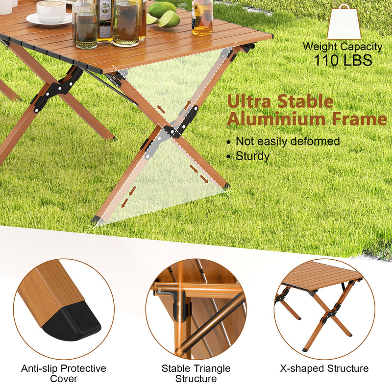 47 Inch Folding Lightweight Aluminum Camping Table with Wood Grain