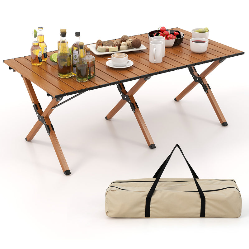 47 Inch Folding Lightweight Aluminum Camping Table with Wood Grain