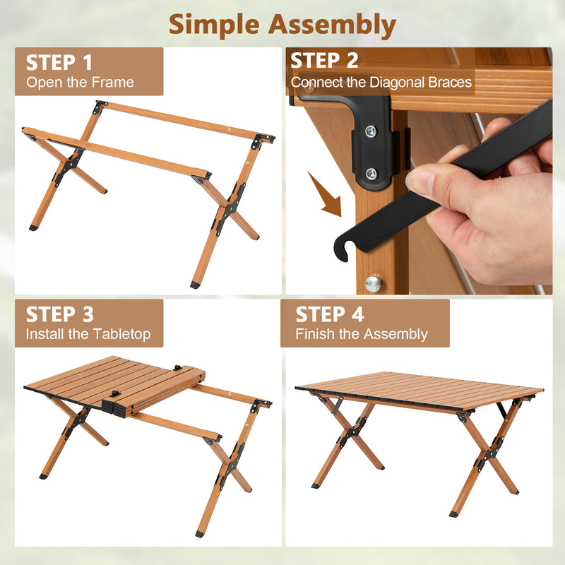 35 Inch Folding Lightweight Aluminum Camping Table with Wood Grain