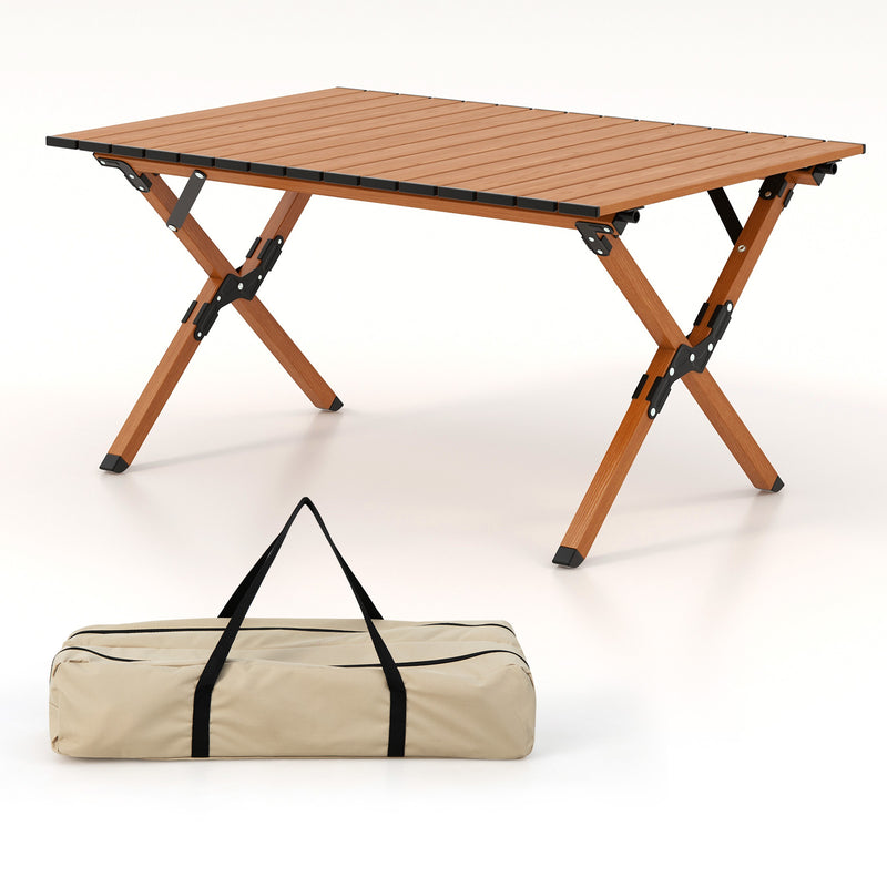 35 Inch Folding Lightweight Aluminum Camping Table with Wood Grain