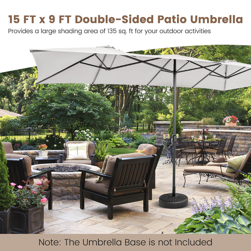 15 Feet Double-Sized Patio Umbrella with Crank Handle and Vented Tops