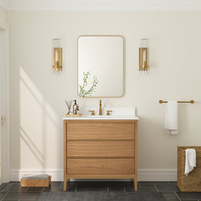 24-in W x 32-in H Brushed Gold Rectangular Framed Bathroom Vanity Mirror