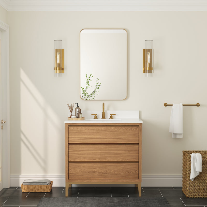 24-in W x 36-in H Brushed Gold Rectangular Framed Bathroom Vanity Mirror