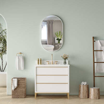 24 in. W x 40 in. H Oval Framed Wall Mount Bathroom Vanity Mirror in White