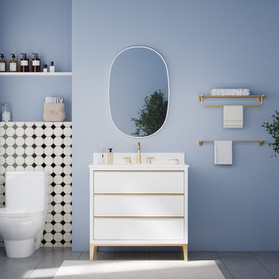 24 in. W. x 36 in. H Oval Framed Wall Bathroom Vanity Mirror in White