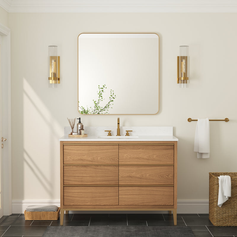 36-in W x 36-in H Brushed Gold Rectangular Framed Bathroom Vanity Mirror