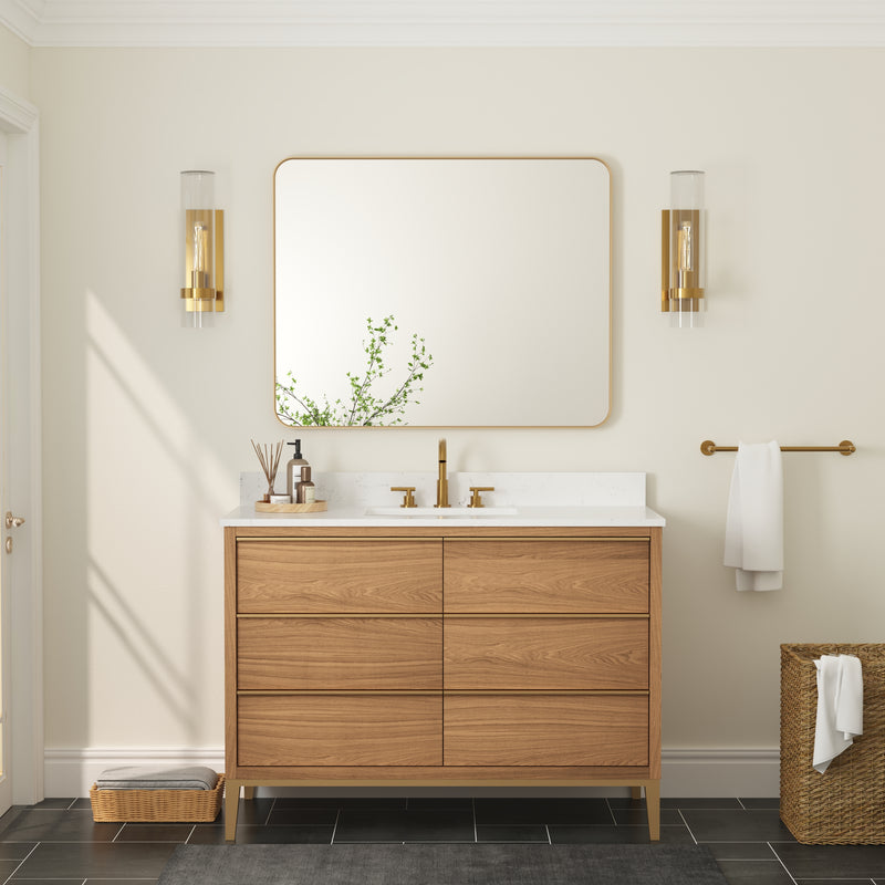 40-in W x 32-in H Brushed Gold Rectangular Framed Bathroom Vanity Mirror