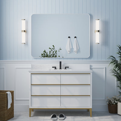 48-in W x 36-in H White Rectangular Framed Bathroom Vanity Mirror