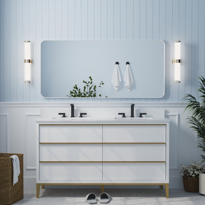 60-in W x 28-in H White Rectangular Framed Bathroom Vanity Mirror