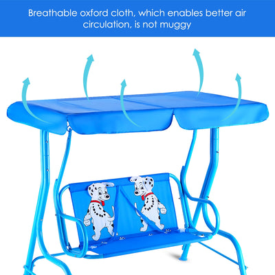 2 Person Children Puppy Bench Patio Swing Chair with Adjustable Canopy